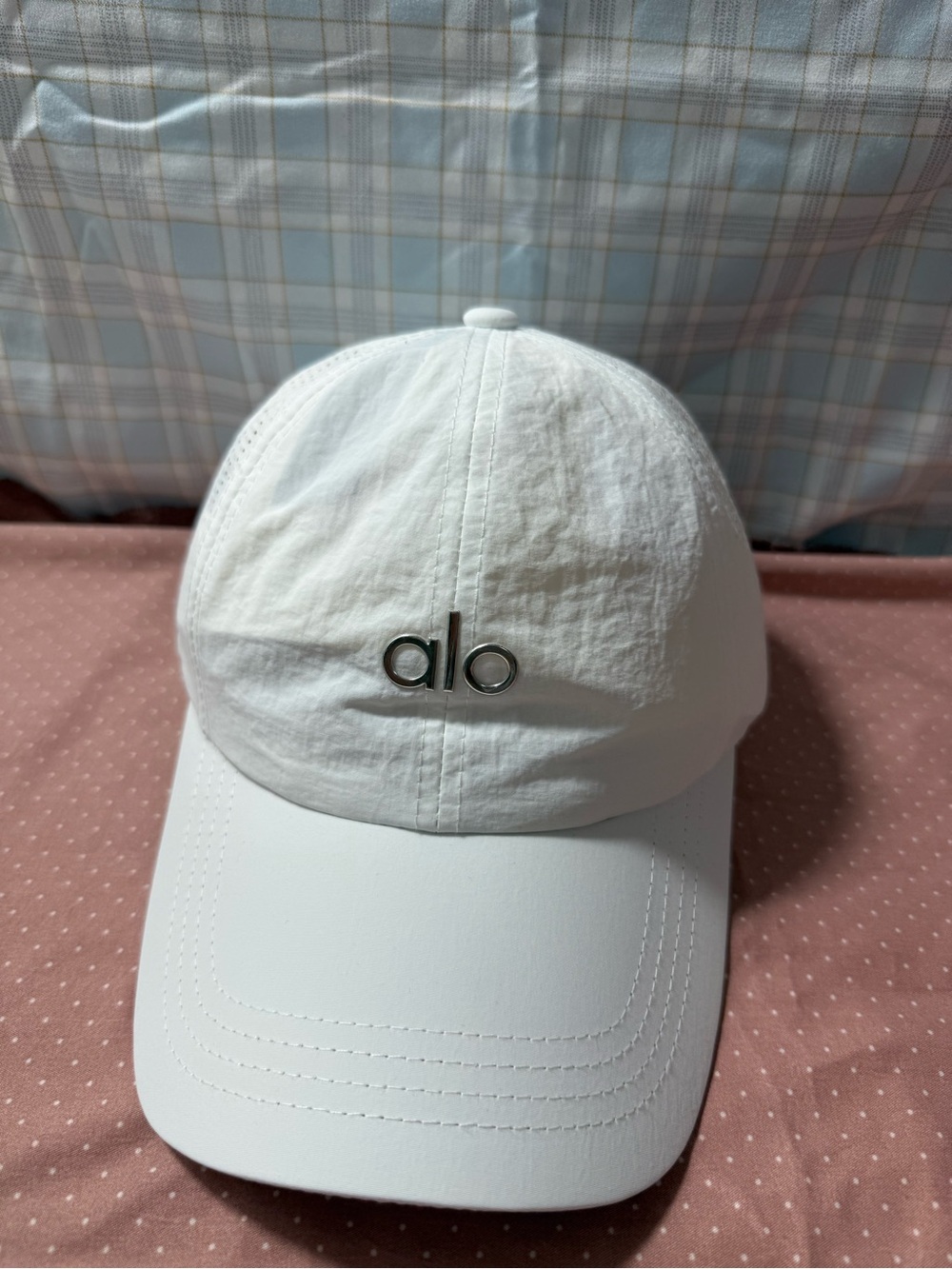 ALO Yoga White Kids Cap with Silver 'alo' Logo